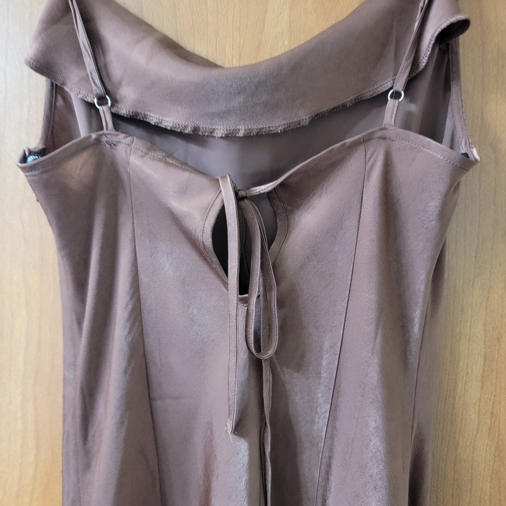 BOGO Forever 21 Brown Satin Cowl Neck Midi Dress Size Medium - Picture 11 of 11